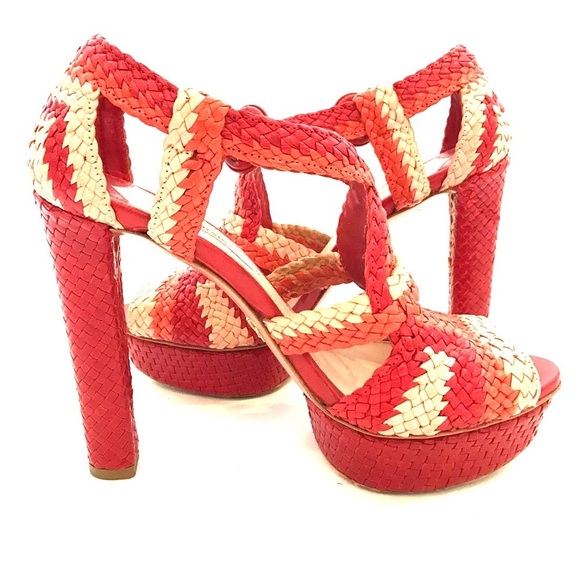 Prada Shoes - Prada Tricolor Woven Platform Heels